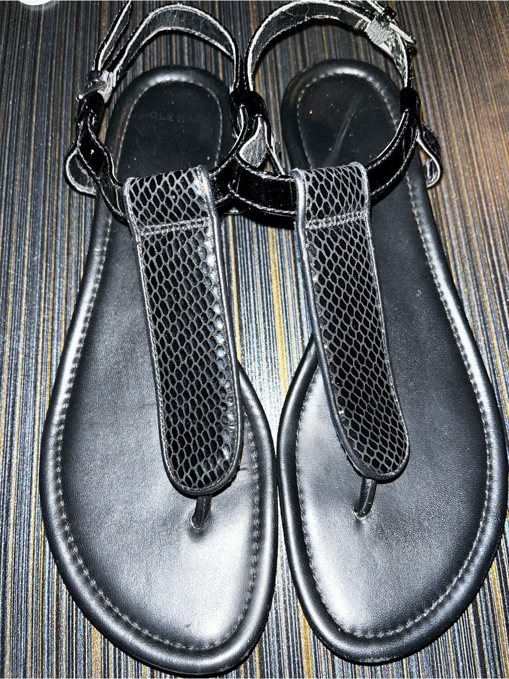 Cole Haan Black T-Strap Leather Sandals